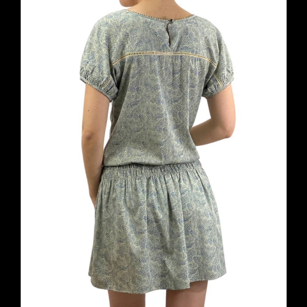 Maison Scotch Mini Dress Dainty Print Short Sleeve Smocked Waist Blouson S/M - Picture 16 of 16